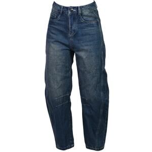 Barrel Leg Jeans Blue Balloon High Waist Medium Wash Baggy Wide Leg Ankle 25 26